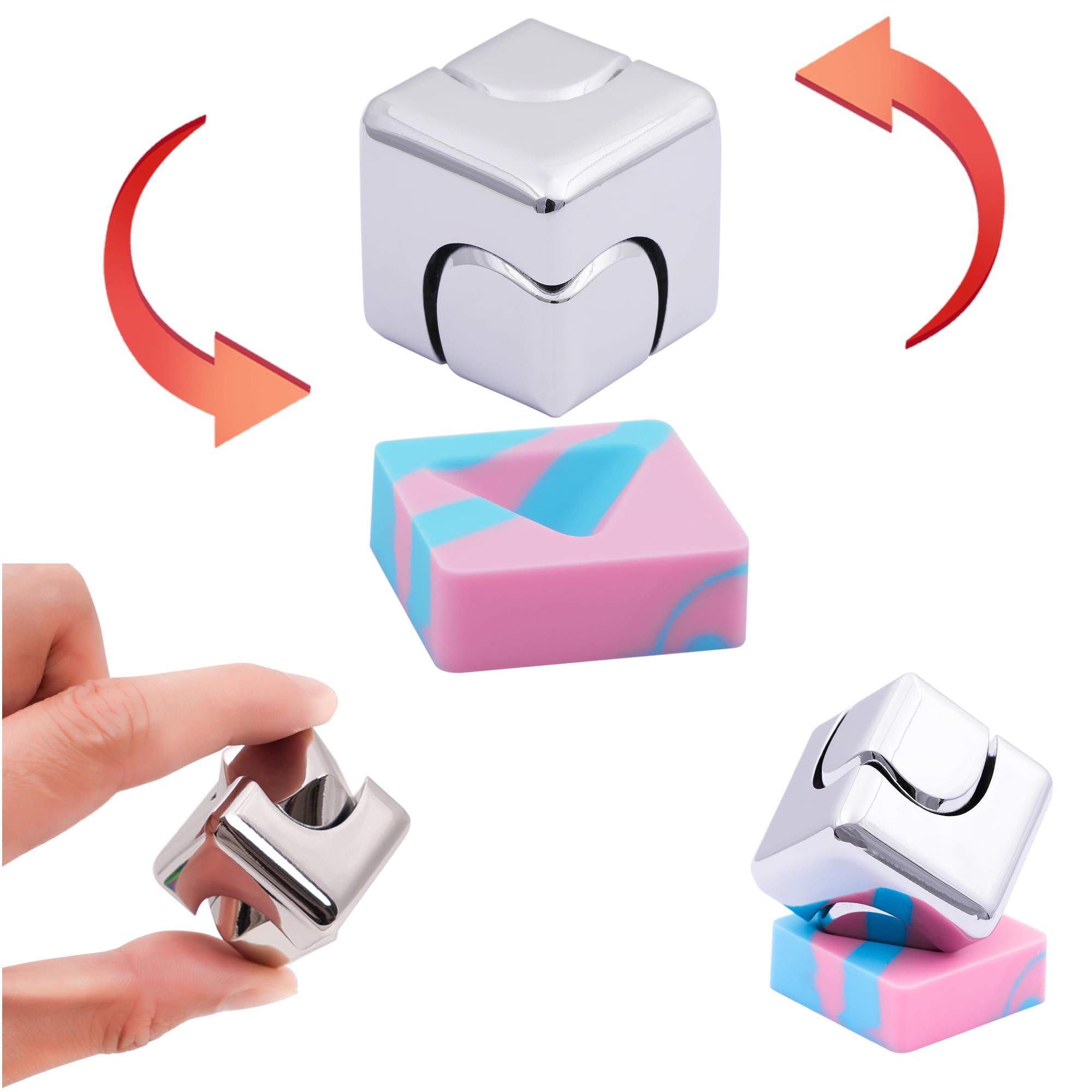 Desk Fidget Toys Spinner-Cube: Figetsss Cool Gadgets Metal Kinetic EDC-Toy with Silicone Base, ADHD Tools Cool Stuff Thing Office Toy Game Stress Relief Gift for Kid Children Teen Adult Christmas