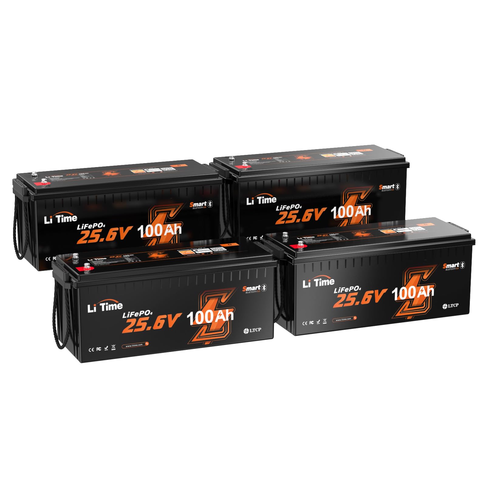 LiTime 4 Pack 24V 100Ah Bluetooth LiFePO4 Lithium Battery for Solar Storage