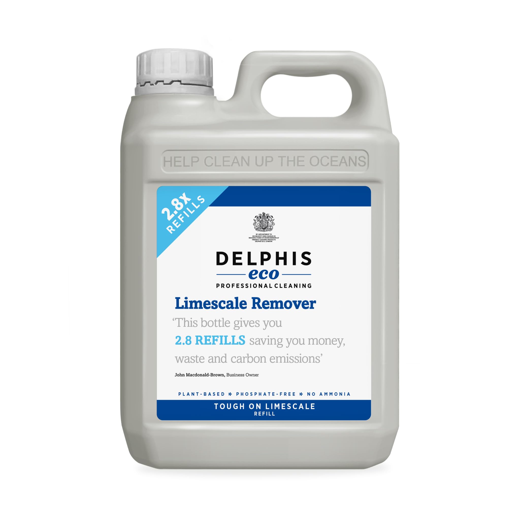 Delphis Eco Limescale Remover Spray Refill | 2 Litres | Eco Friendly & Vegan Cleaning | Safe on all surfaces, including Chrome, Porcelain Enamel & Stainless Steel, Shower Heads & Shower Screens