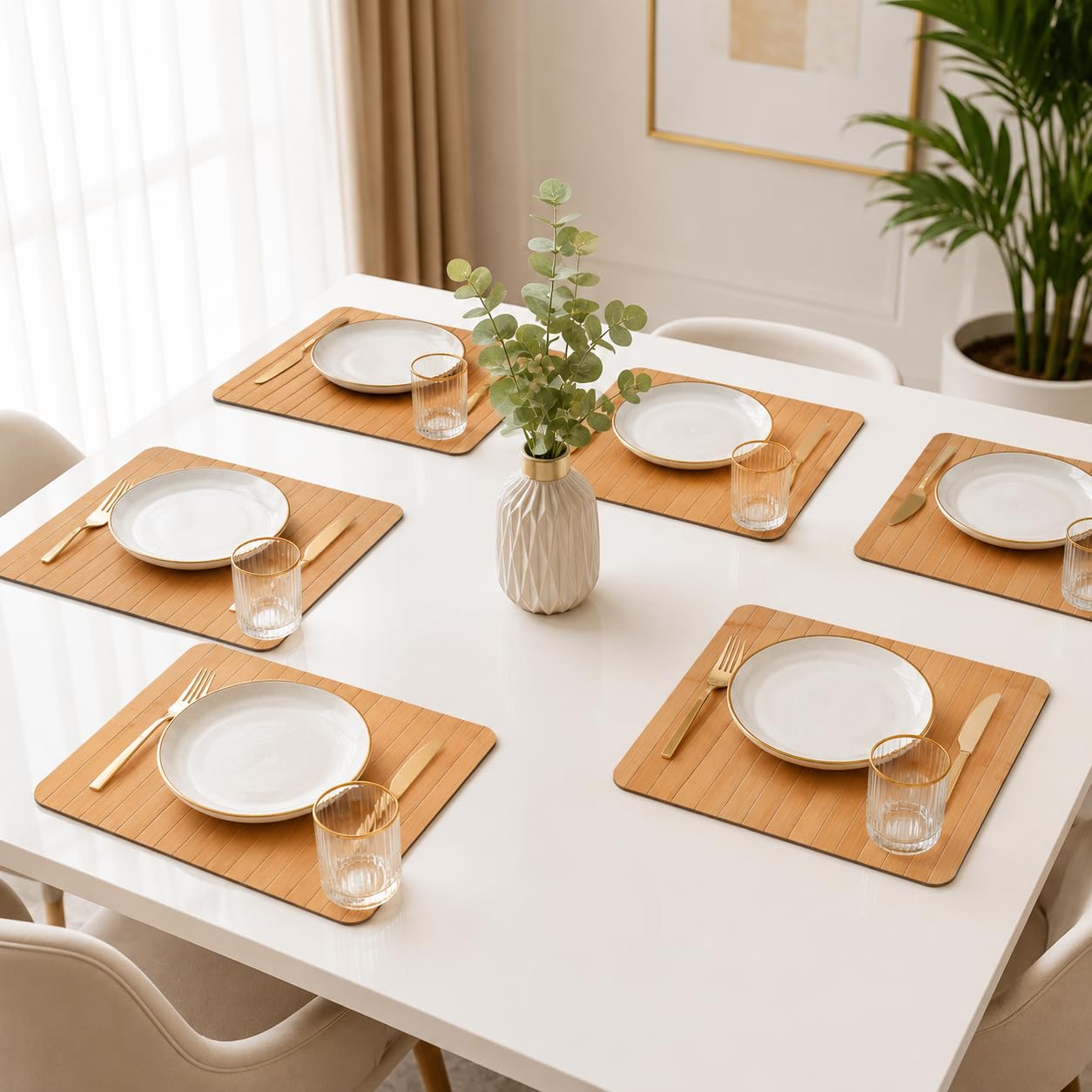 Dining Table Mats 6 Pieces Waterproof Bamboo Wooden Placemats | 10 x 15 Inch Heat Resistant Dining Mat Set of 6 | Washable Dining Table Accessories for Home, Kitchen & Dining-image-1
