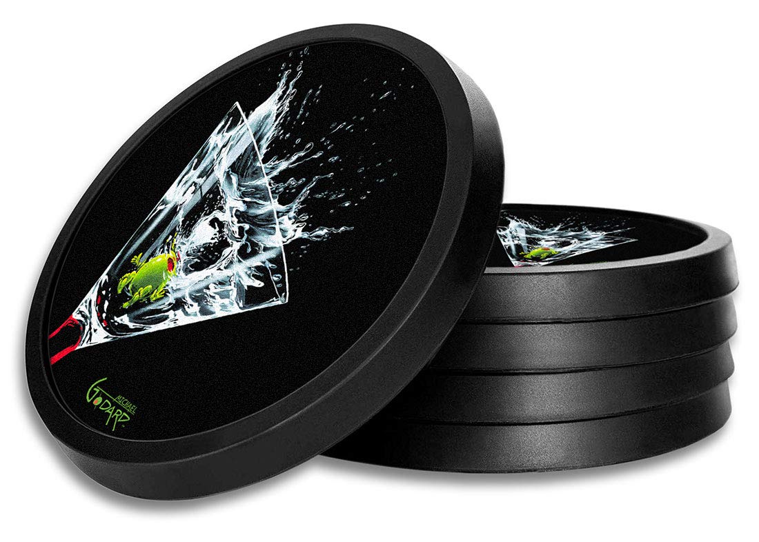 Silicone Non-Slip Drink Coasters with Removable Printed Absorbent Felt Pad - Set of 4 - Michael Godard: The Splash