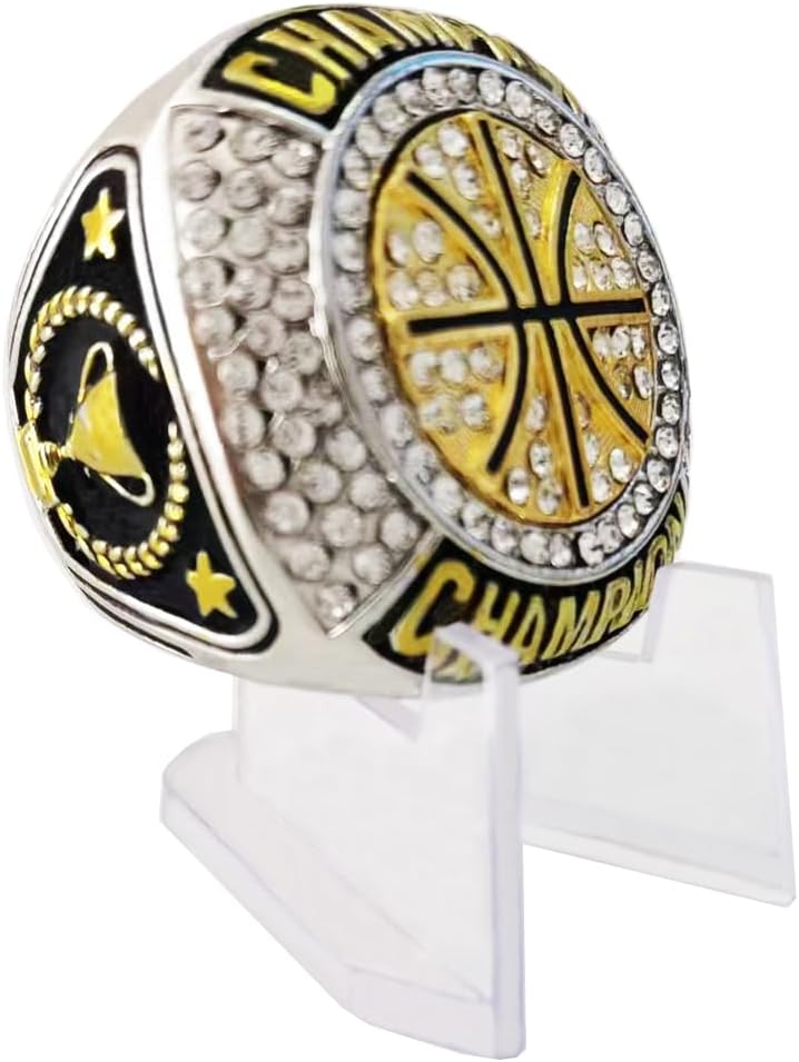 Basketball Championship Rings Trophy Award Gunmetal and Gold-Tone Gift for Tournament or League Champion Winner or Finalist