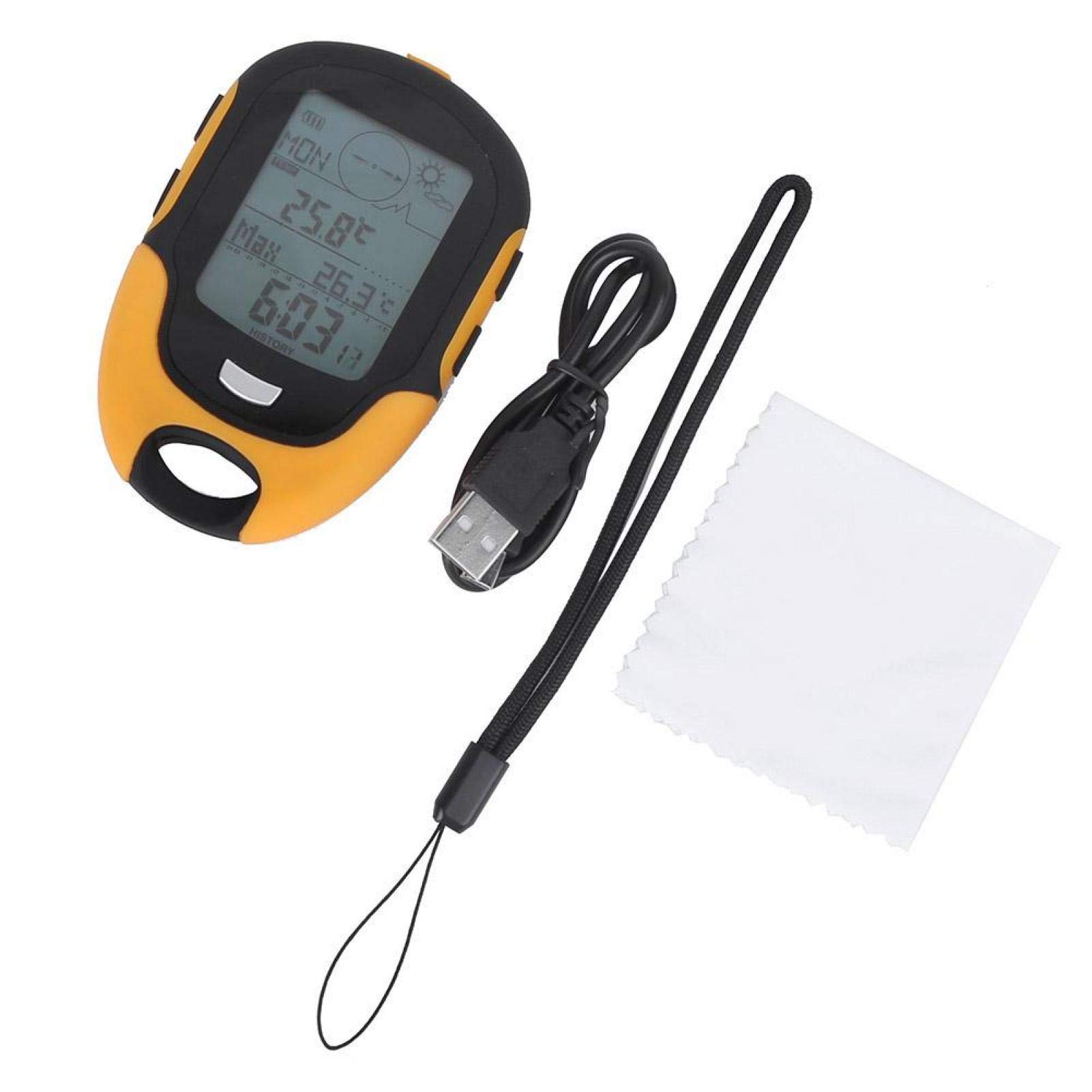 Fyearfly Baromètre numérique altimètre Boussole, 7 en 1 Voiture altimètre Boussole baromètre thermomètre hygromètre avec Lampe de Poche et prévisions météo pour Le Camping en Plein air