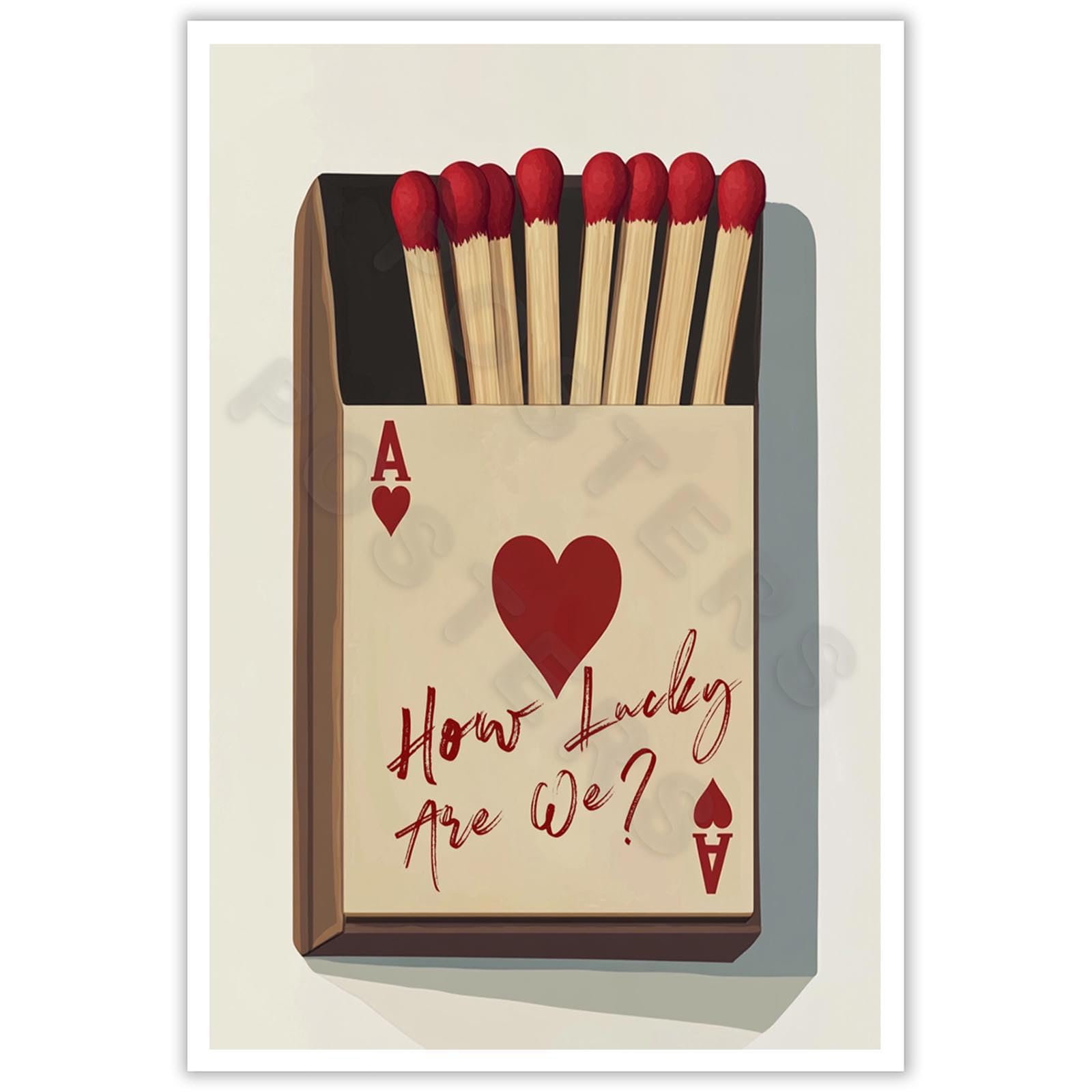 LUTYQNG How Lucky Are We Print Red Trendy Canvas Wall Art Matchbox Print Playing Ace Card Preppy Poster Girls Dorm Room Decor Lucky You Poster