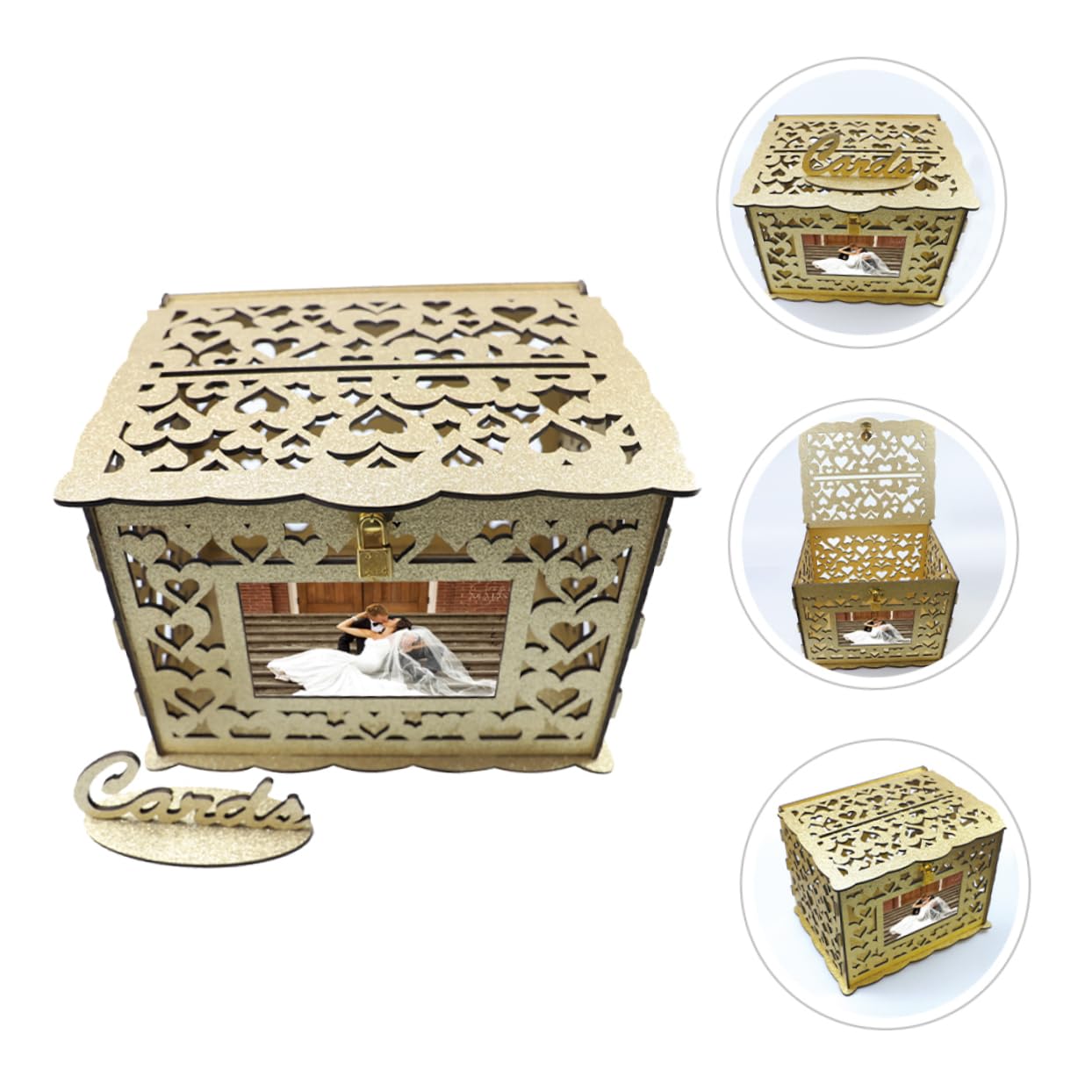 Scatola per Biglietti di Nozze in Legno Design Traforato Contenitore per Biglietti Portatile Scatola Regalo Quadrata di Auguri e Ricordi
