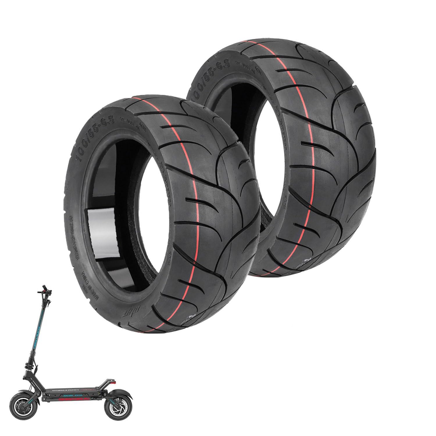 11" 100/55-6.5 Neumático tubeless autoinflable, más ancho y grueso, para scooter eléctrico, delantero y trasero, con pegamento autorreparable y a prueba de explosiones