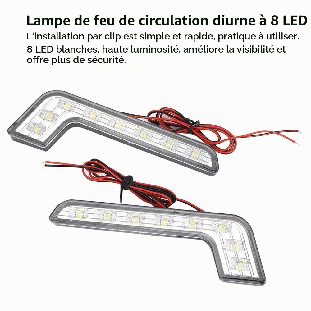 Yctze pour feux de jour led Lampe de jour de jour super lumineuse à 8 LED étanche DRL universel Feu diurne Feu diurne LED Feu diurne étanche Feu diurne étanche Imperméable universel Feu diurne Feu Di
