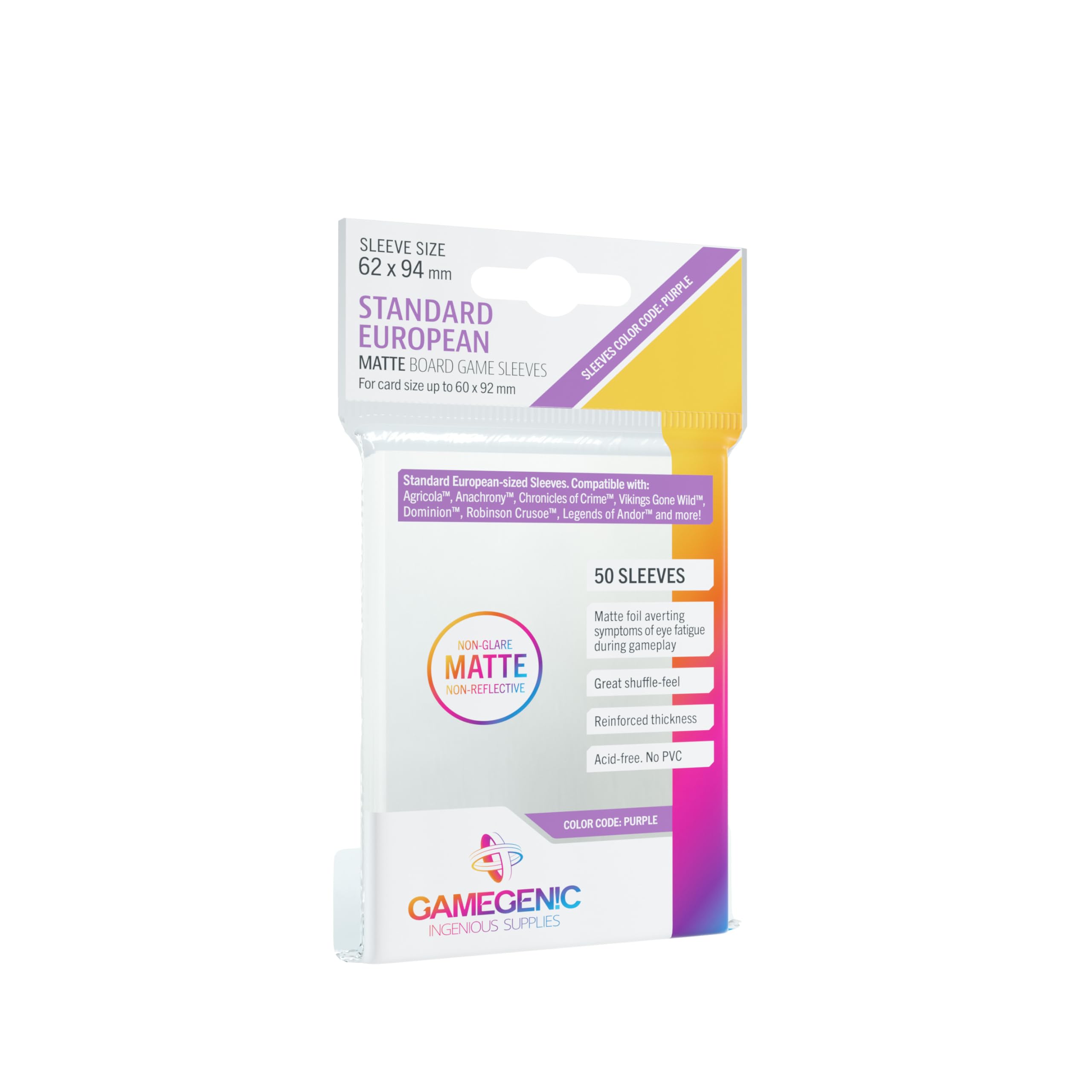 GAMEGEN!C- Matte Standard European Sized Sleeves 62 x 94 mm (50), Clear Colour (GGS10064ML)