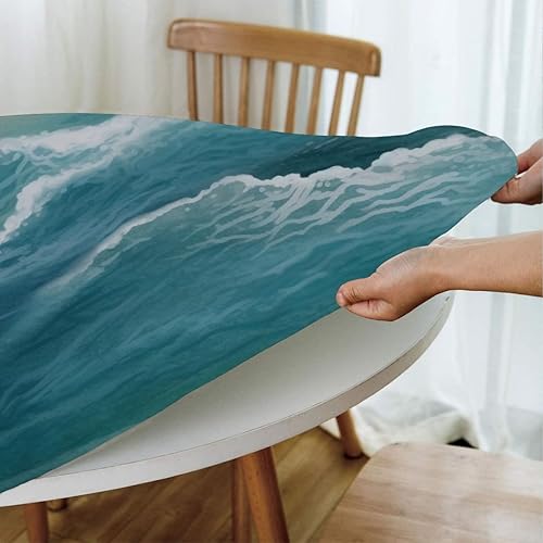 Vista 229 de Pardick Mantel redondo ajustable con diseño de flores de arte en acuarela con mantel elástico, mantel elástico redondo, impermeable, lavable, se