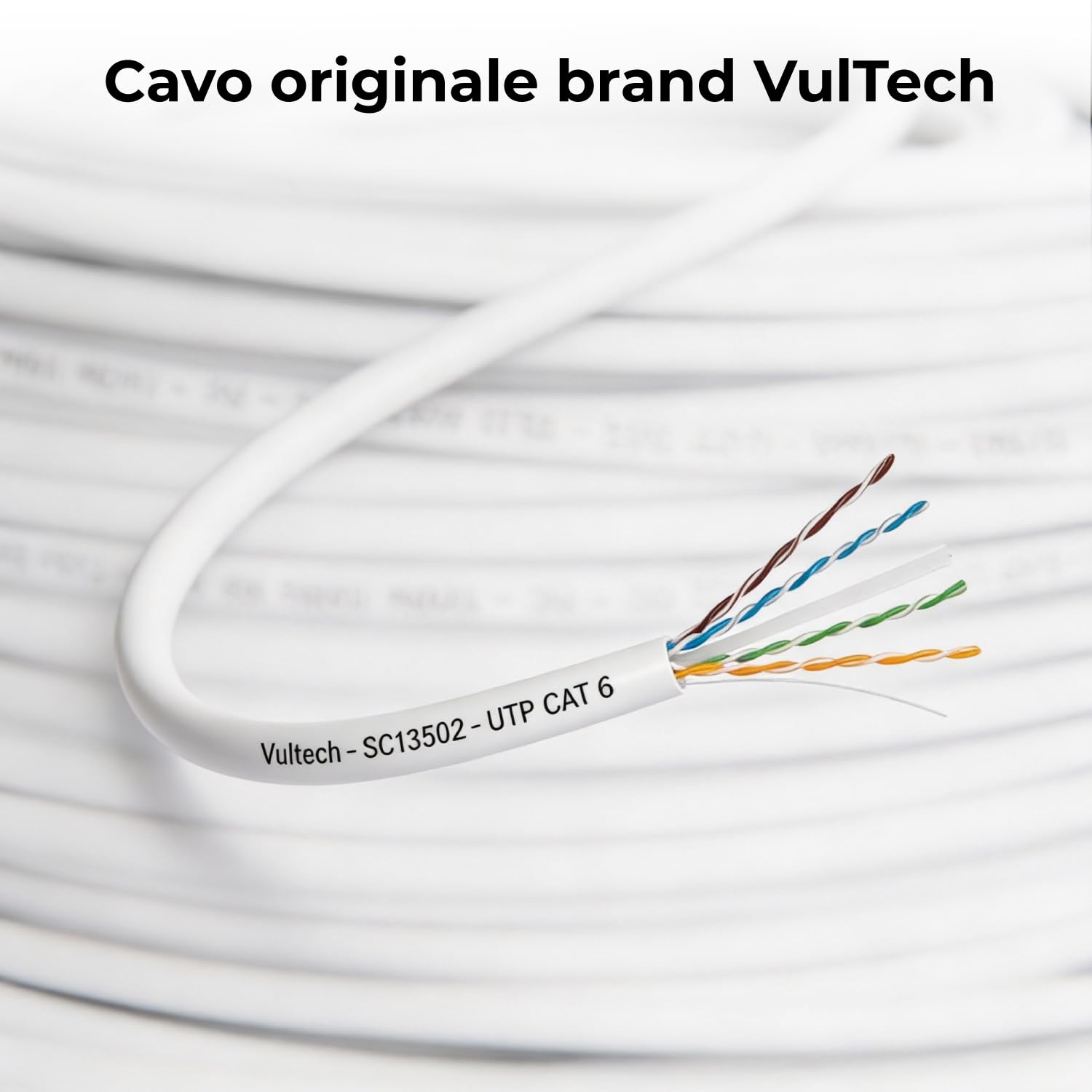 VulTech SC13502-100 Bobina Matassa Lan Categoria 6 UTP 100 Metri 23AWG Ethernet cavo rete impianti alta velocità 1Gbps 100m Cat6, 100 Ohm, 250Mhz, 10/100/1000 Mbps