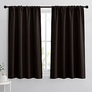 RYB HOME Blackout Window Curtains Insulated Drapes Rod Pocket Curtain Morden Panels for Cafe Shop Window Treatments D?or Draperies Energy Efficient for Bedroom, W 42 in by L 54 in, Brown, Set of 2