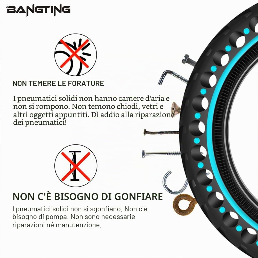 BANGTING 2PCS 8,5 Pollici Ruota Monopattino Elettrico, 8 1/2 x 2 Ruote Monopattino Gomme Piene, 50/75-6.1 Pneumatico di Ricambio per Xiaomi Pro 2 / M365 / M365 Pro / 1S / 3/3 Lite/Essential