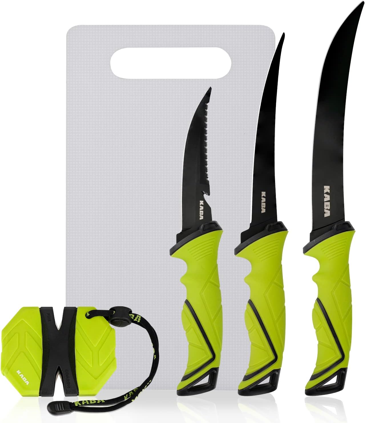 kaba Fishing Fillet Knife Set Saltwater Filleting Knife Set with Knife Sharpener and Cutting Board, Protective Sheath,Fishing Gear Fishing Tool Set