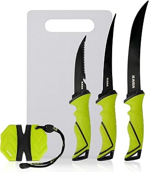kaba Fishing Fillet Knife Set Saltwater Filleting Knife Set with Knife Sharpener and Cutting Board, Protective Sheath,Fishing Gear Fishing Tool Set