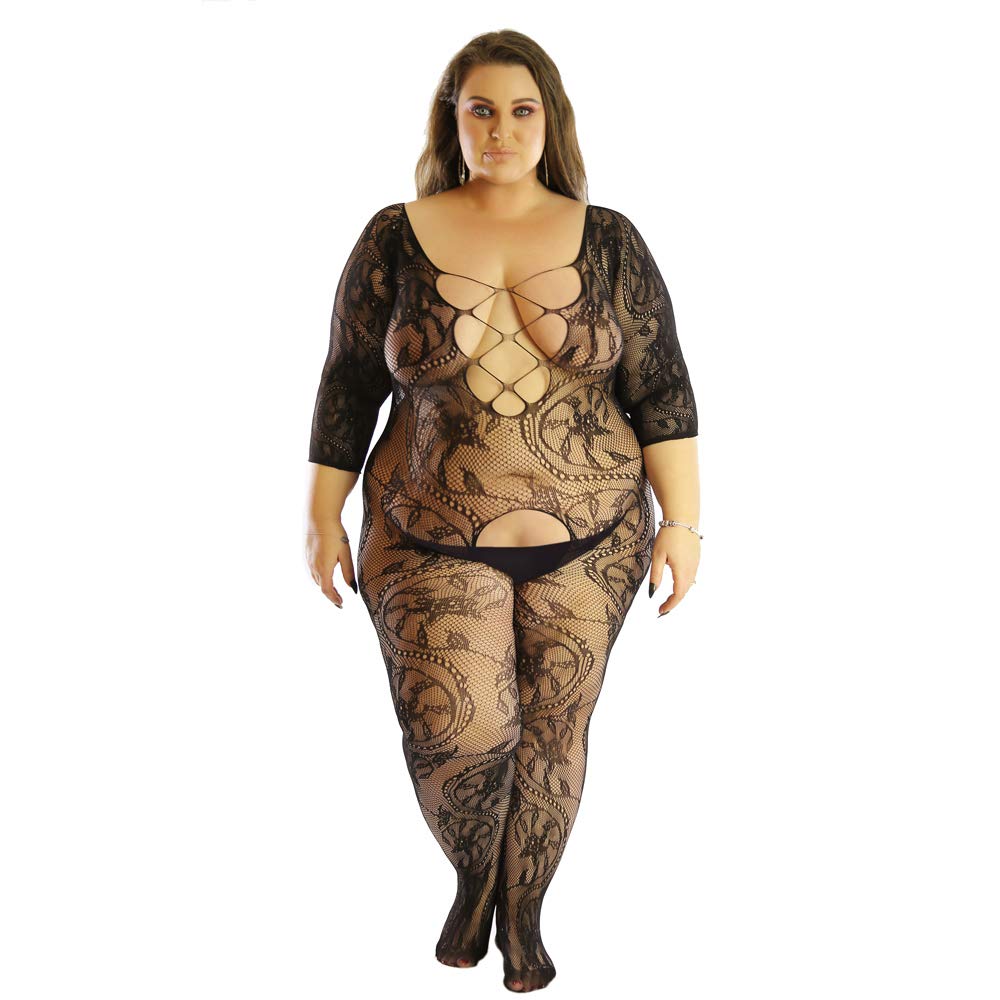 PRINCESS LACE BOUTIQUE Floral Sleeve Stockings Horsiery Catsuit Bodystocking Plus