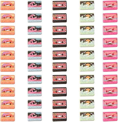 50 dijes de cinta de casete en miniatura de resina, diseños retro mixtos, accesorios de manualidades de resina para funda de teléfono, decoración de