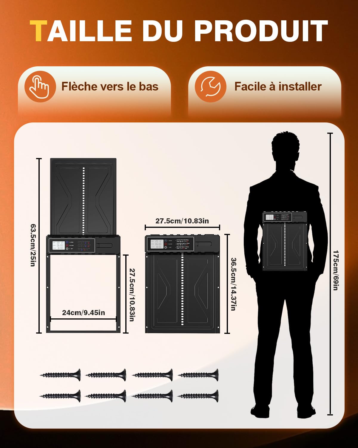 Porte Automatique Poulailler avec Écran LED et Minuterie 24h, Grande Trappe Poulailler Automatique en Aluminium IPX5 Résistante à l’Eau, Anti-Pincement, pour Poules, Canards et Poussins