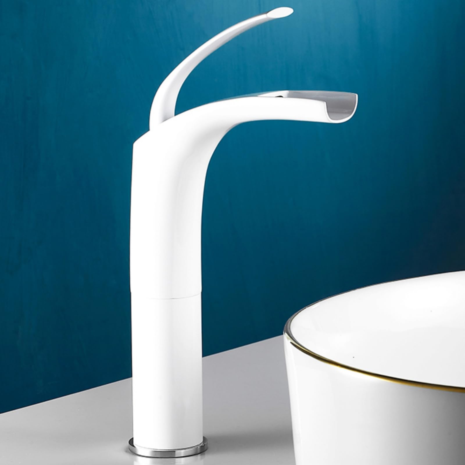 ANVLOJRIH Basin Mixer Tap Bathroom Sink Taps Tall White Single Lever Waterfall Spout Taps for Bathroom Basin Lavatory Sink Faucet