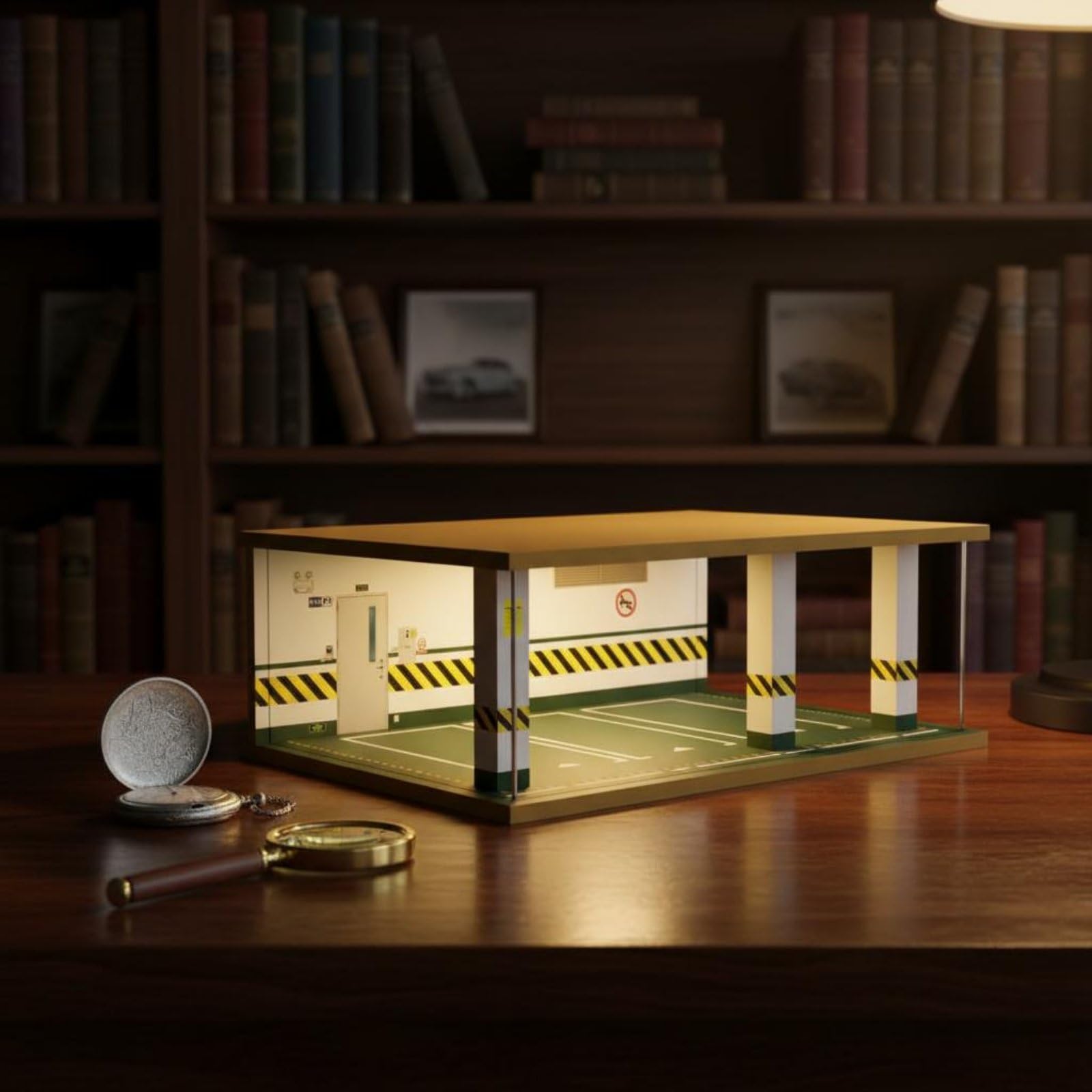 Harilla Car Garage 1 24 Maßstab Parkhaus Diorama Vitrine Modellauto Display Vitrinenkasten Präsentationsgehäuse Beleuchtung Holz Gestell Acryl Abdeckung