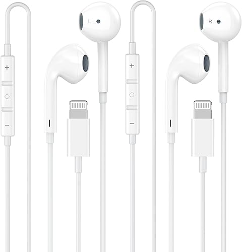[Certificado MFi de Apple] Auriculares con cable para iPhone, auriculares con micrófono integrado y control de volumen HiFi estéreo con reducción de