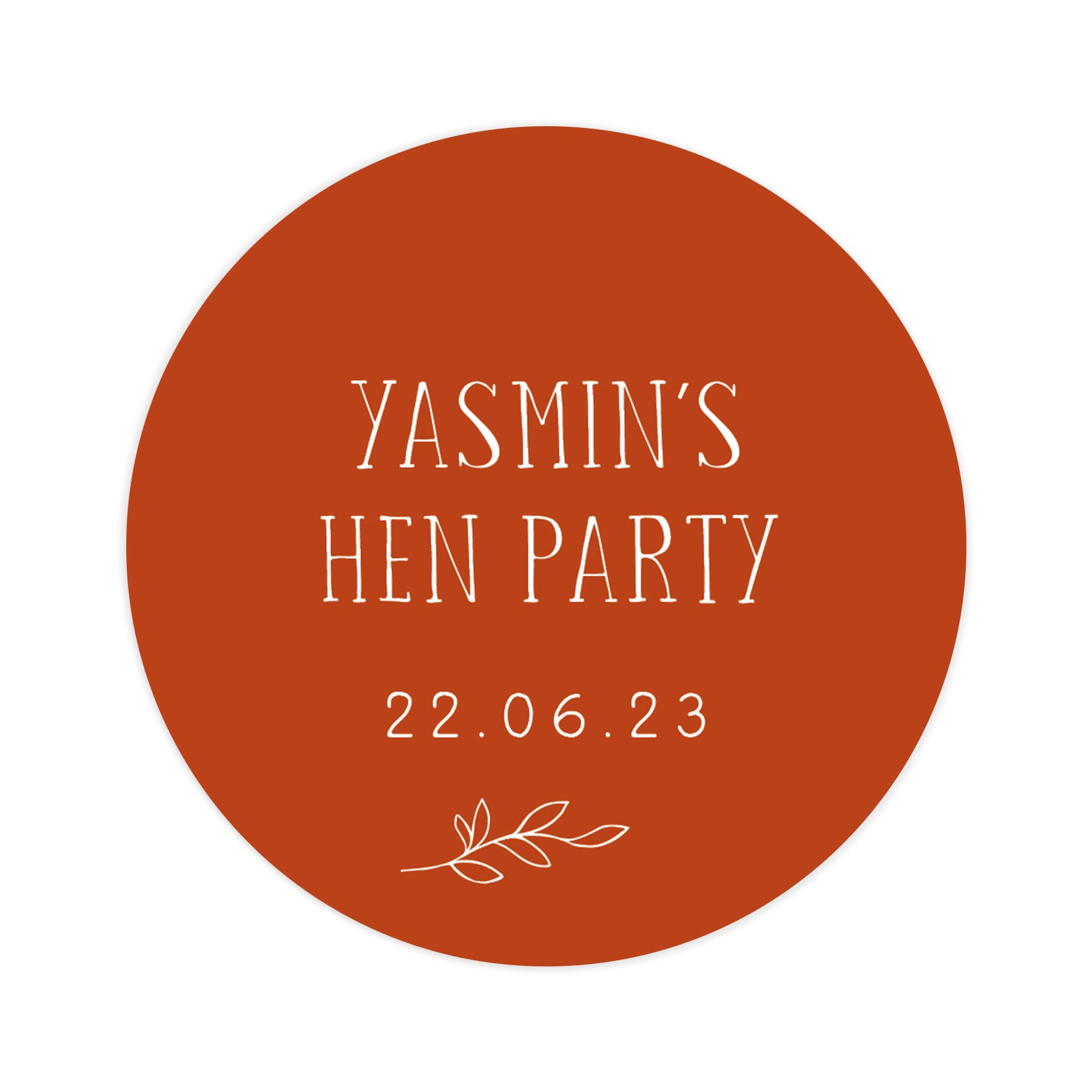 Personalised colour hen party stickers | hen party sticker | hen do stickers for favours | hen party labels | hen party favour label (Burnt Orange)