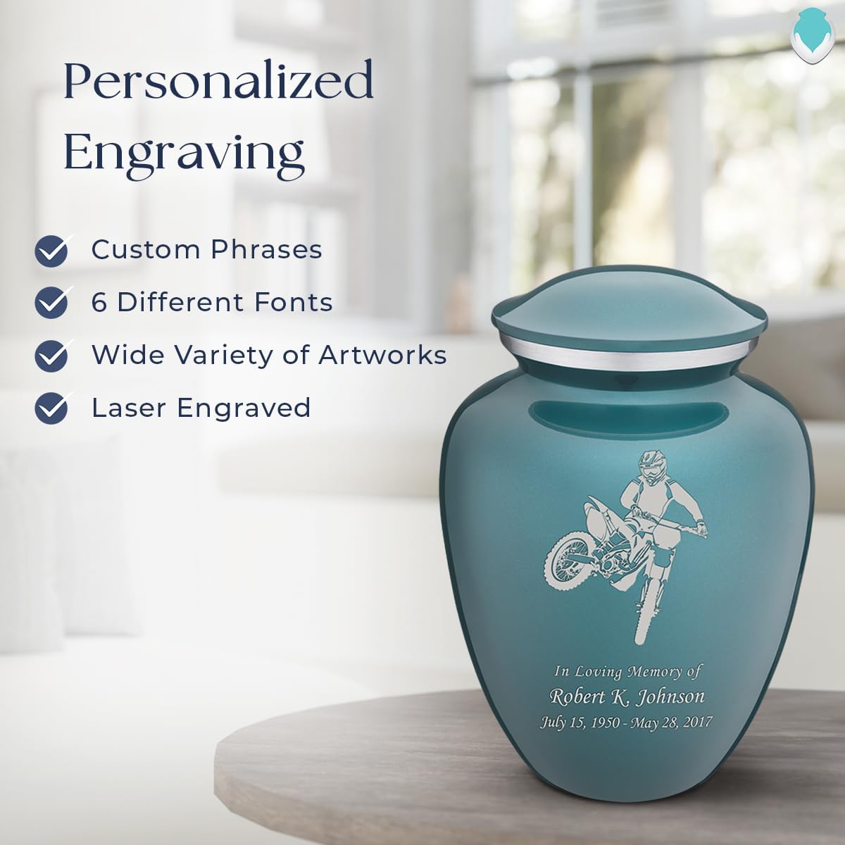 Geturns - Adult Personalized Dirt Bike Cremation Urns for Human Ashes I Large Teal Funeral Urn for Men and Women I 200 lbs