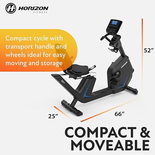 Miniatura 7 de Horizon Fitness Bicicleta reclinada 5.0R, fitness y cardio, bicicleta de ciclismo de resistencia magnética con Bluetooth, asiento cómodo con soporte