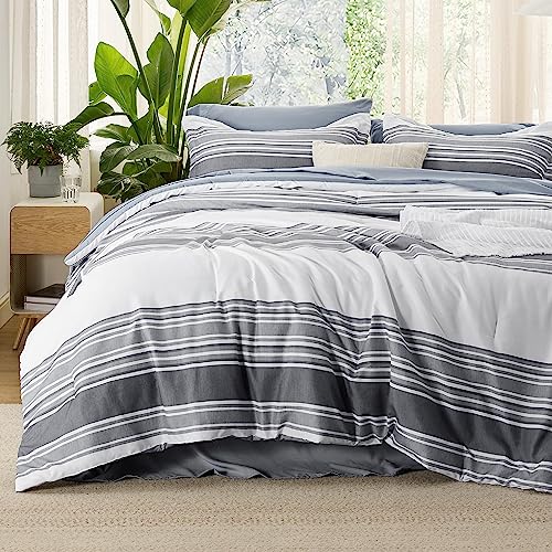 Bedsure King Comforter Set 7-Pc, Dark Grey Striped, Reversible, All-Season