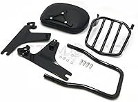 Vista 3 de HTTMT Sissy Bar - Portaequipajes para Softail 2000-2005 y respaldo desmontable de lujo para pasajeros 2006-2019 [P/N: SBB025+T] Negro