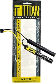 Titan Batteries Nimh Airsoft Battery Compatible with AEG Airsoft Gun - 9.6V, 1700 mAh Nunchuck