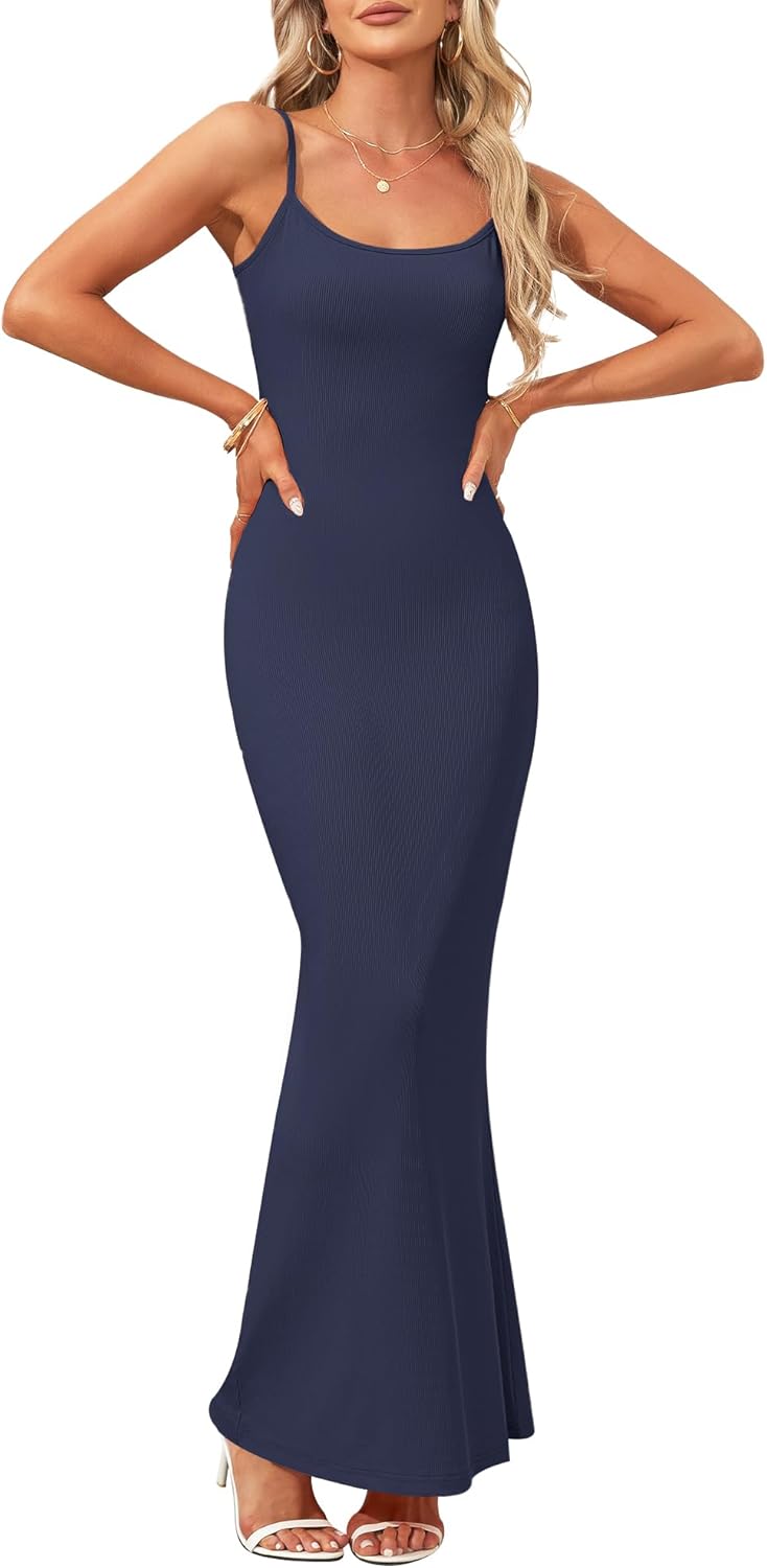 AUSELILY Womens Slip Maxi Dress Sexy Bodycon Dresses Sleeveless Square Neck Long Dress - Image 2