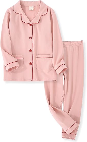 ACESTAR Kids Girls Boys Cotton Pajamas Set Long Sleeve Button Down Pjs Sleepwear Loungewear 2 Piece Set for Daily