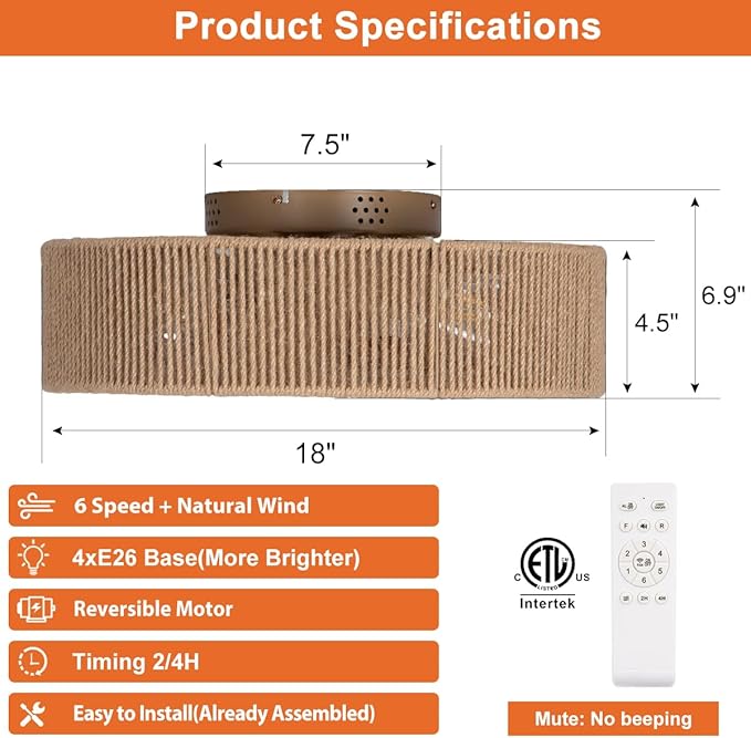 Ventilador de Techo 18 Pulgadas con Luz, Control Remoto y 11 miniatura 2