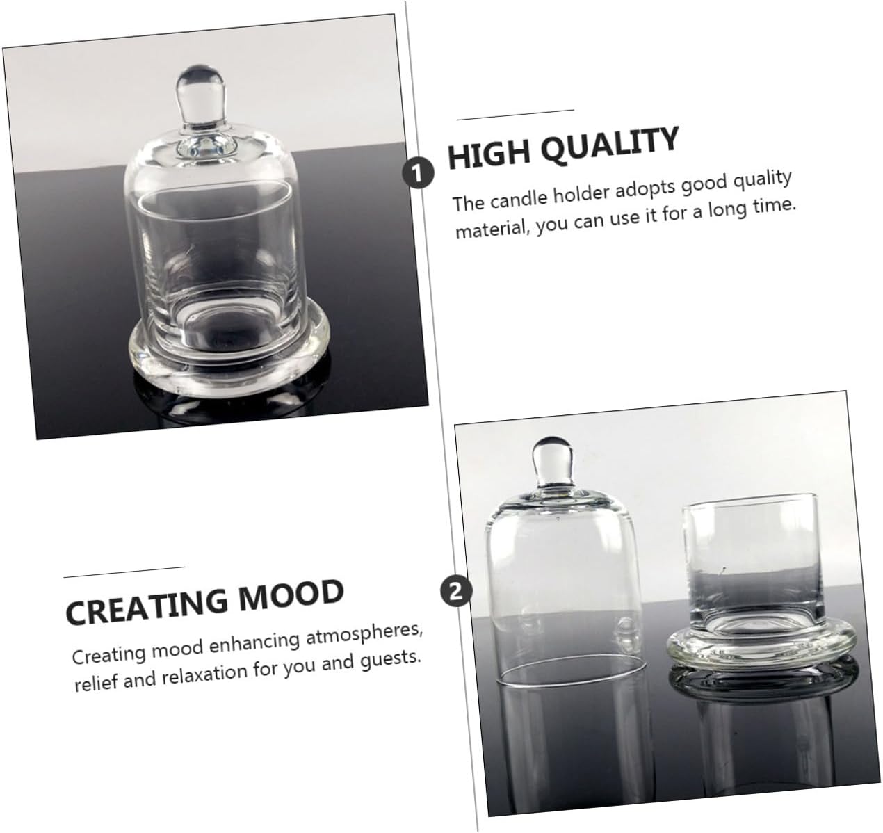 Glass Candle Holder Bell Jar Set 2pcs 15.8cm Hand-Blown Glass Candlestick for Home Decor Wedding Party Table Centerpiece