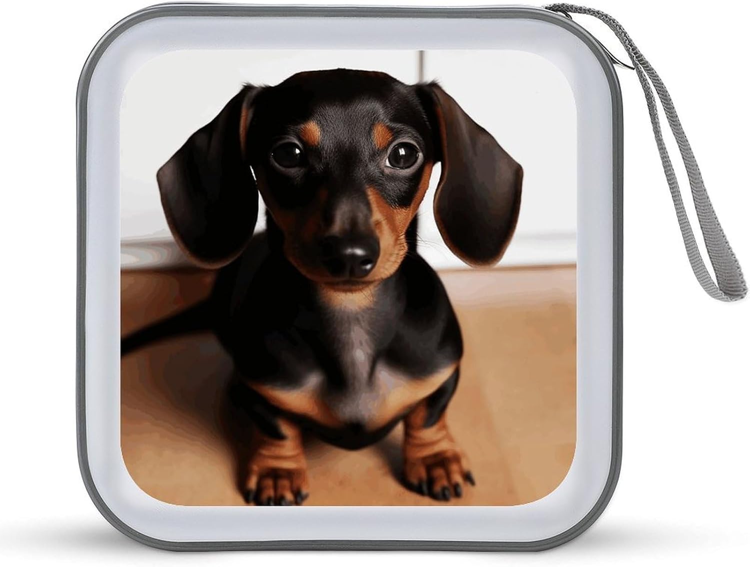 Cute Wiener Sausage Dog DVD Case, 40 Capacity CD Case Holder with Zippers, Portable CD Holder Hard Plastic Disc Cases Personalized DVD Wallet Organizer for Car Home Travel