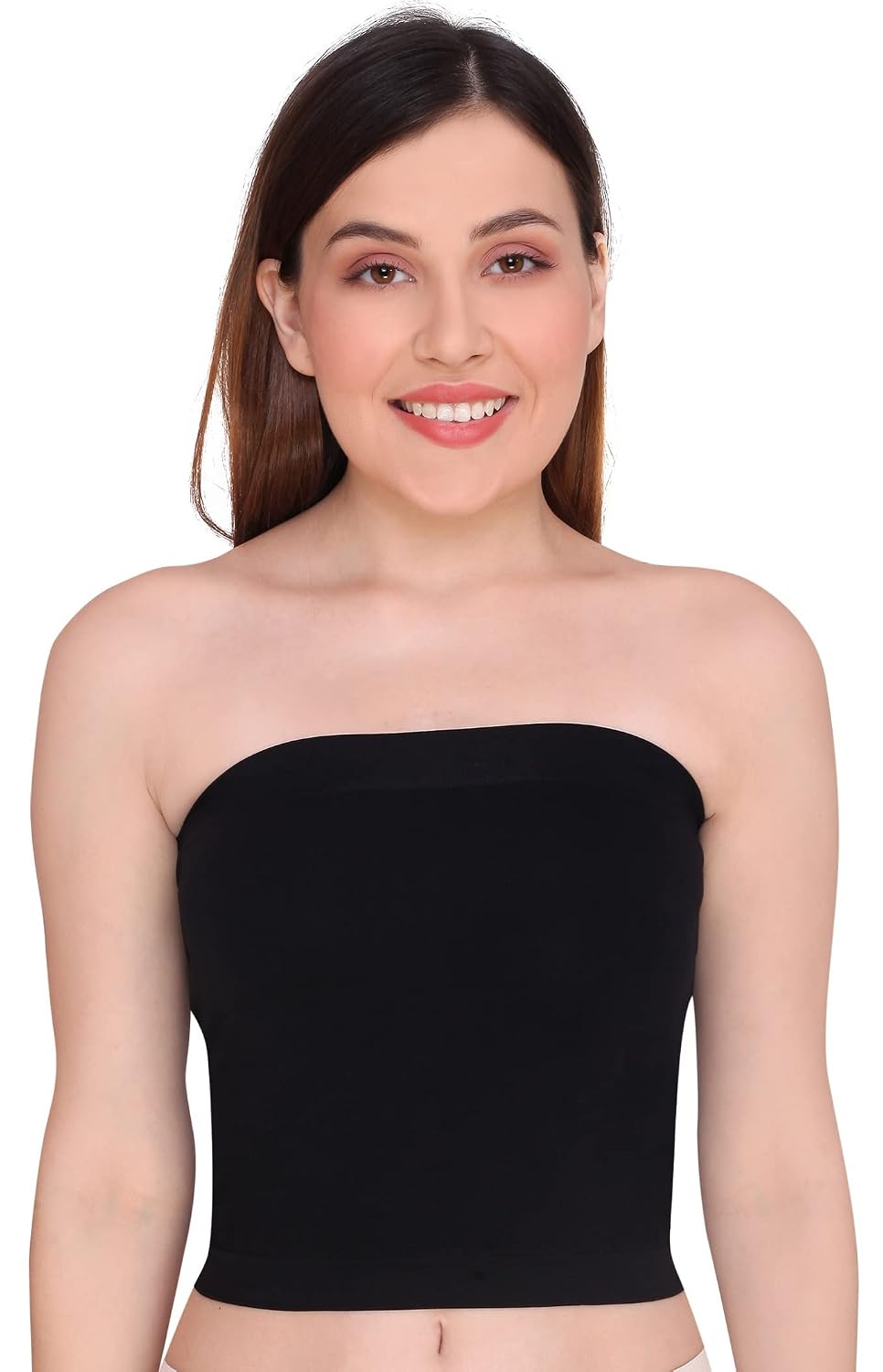 PLUMBURY Women's Seamless Strapless Relaxed Fit Crop Top Tube Top Inner Camisole