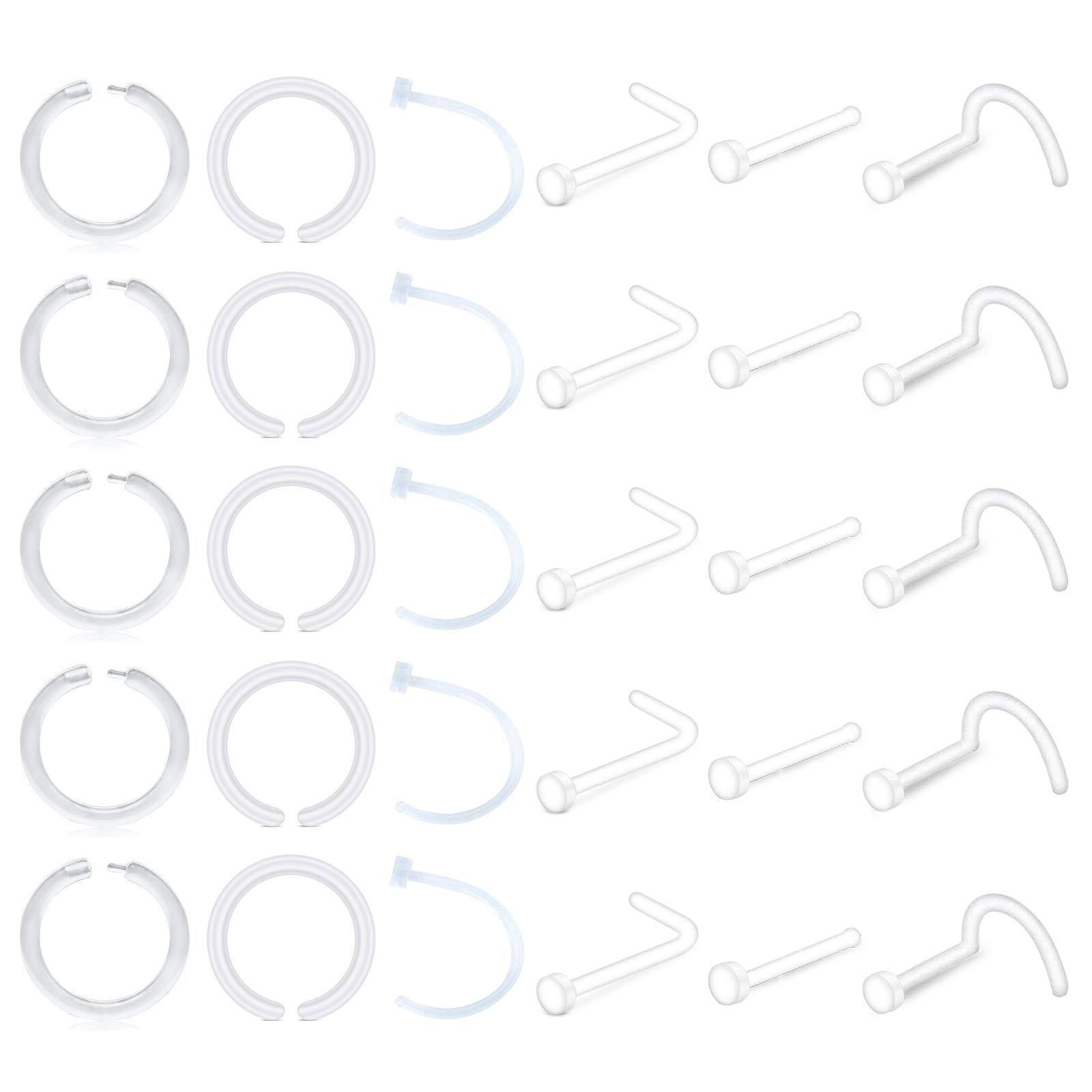 d.bella 18G Clear Nose Rings Retainer & 20G Clear Nose Rings Hoop Flexible Acrylic Clear Nose Piercing Retainer Kit for Work Surgery, Acrylic, plastic-picture-53