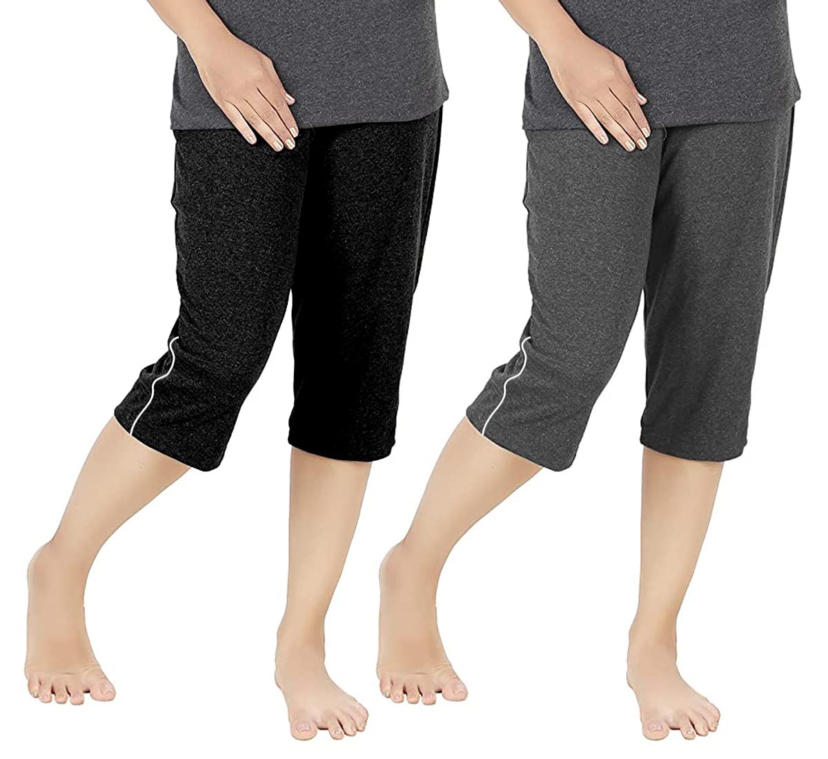 Women's Regular Fit Cotton Three by Fourth, 3/4, Woman Capri, Capris, Three Quarter for Women, Shorts, Three Quarte Pack of 2 with Right Side Zip Pocket