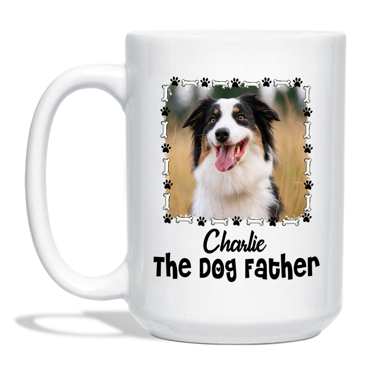 Personalized The Dog Father Coffee Mug Gift With Name, Custom Dog Dad Coffee Cup 11 Oz 15 Oz, Unique Photo Frame Dog White Ceramic Mug Gift For Dog