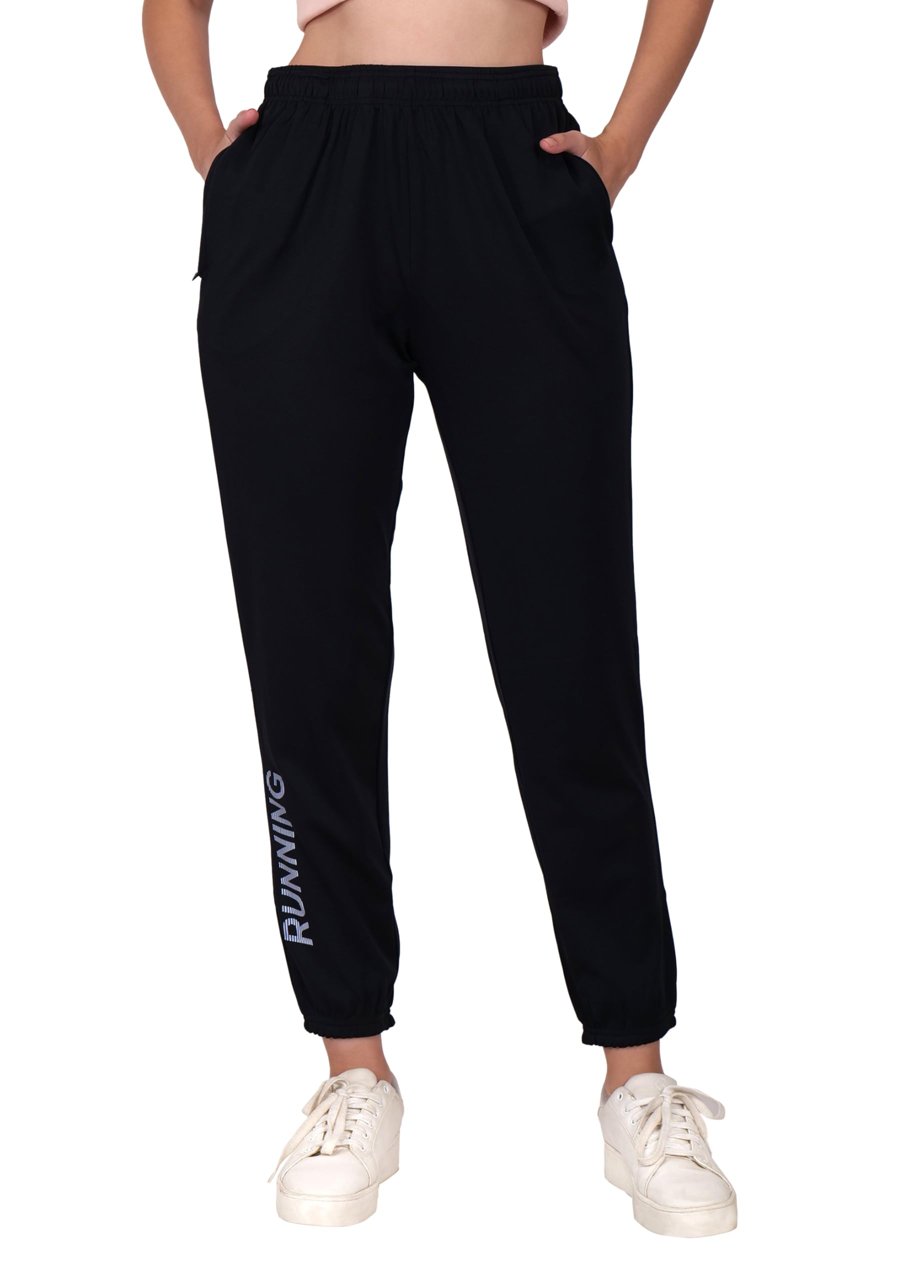NUNO Women's Black Track Pants with Elastic Cuffs-image-28