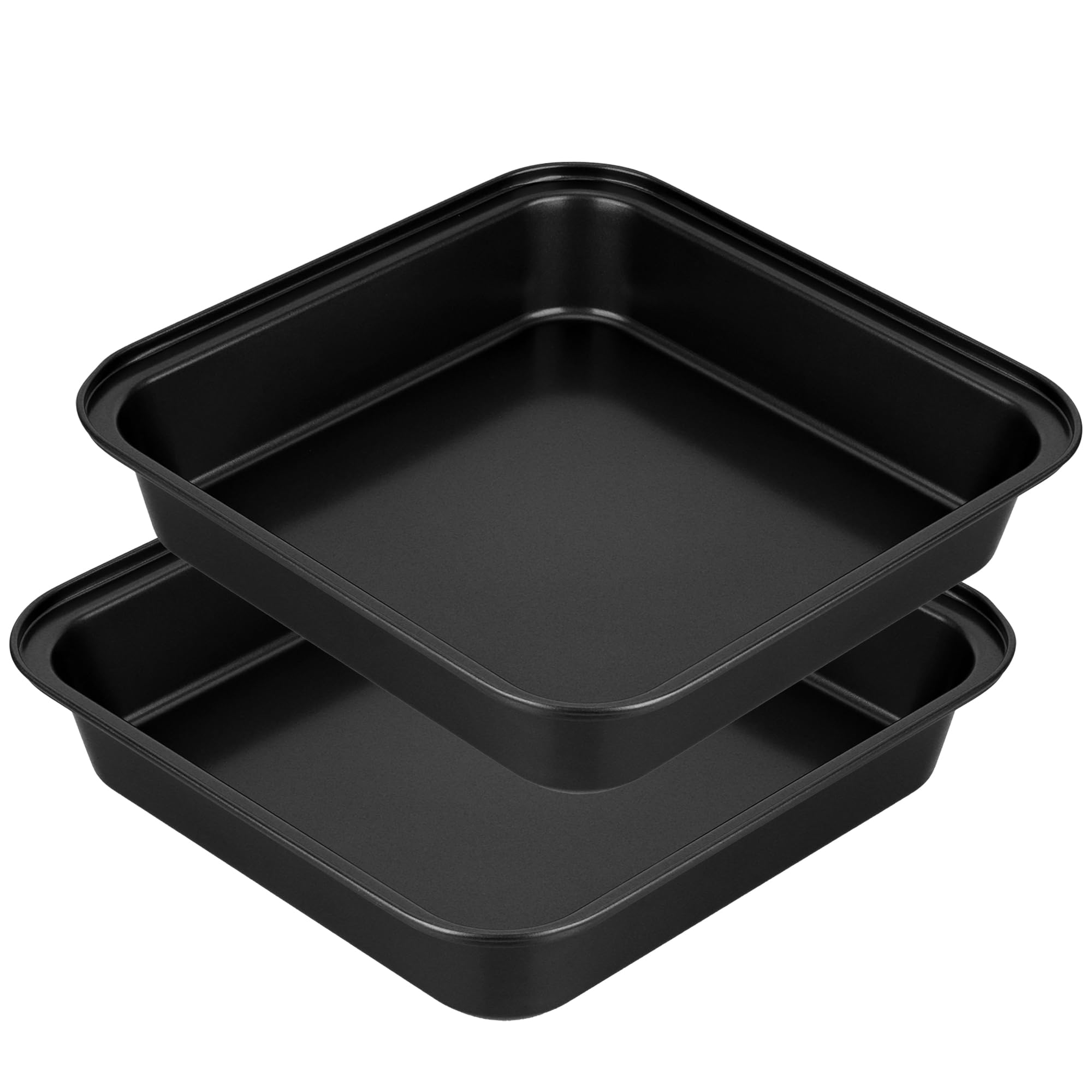WeeGoo 2 Pcs Non-Stick Square Baking Tin, 25.5x25x5 cm Square Deep Brownie Pan, Carbon Steel Cake Baking Tins for Bread Wedding Birthday(Black)