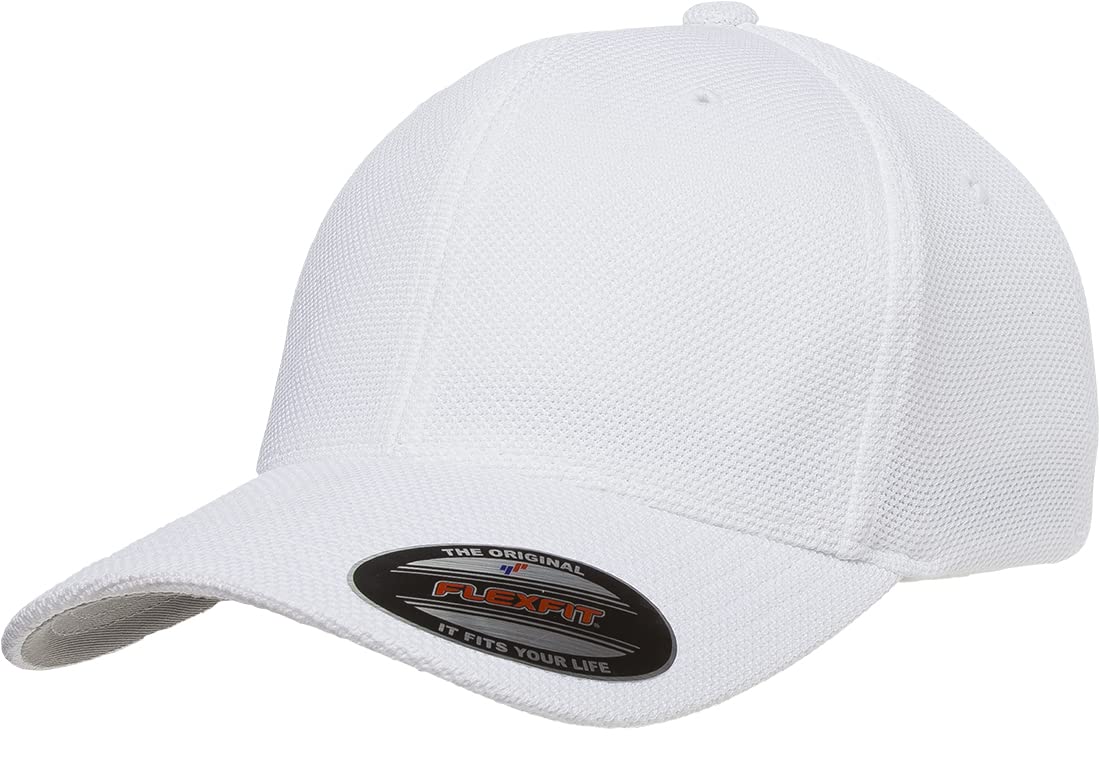 FlexfitUnisex Adults' Cool & Dry Pique Mesh Cap, Medium, White