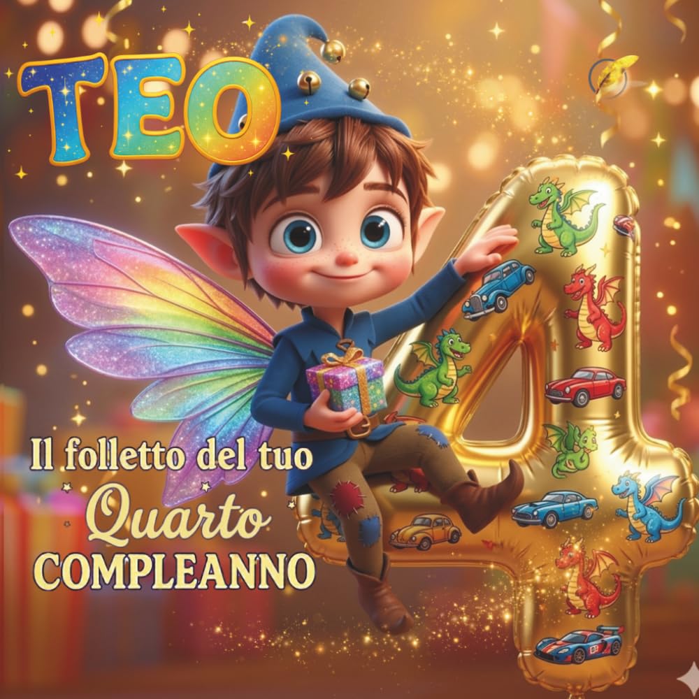 TEO, IL FOLLETTO DEL TUO QUARTO COMPLEANNO: Libro personalizzabile per bambino e bambina di 4 anni | Libro dei ricordi bambino e bambina | Idea regalo originale personalizzata quarto compleanno