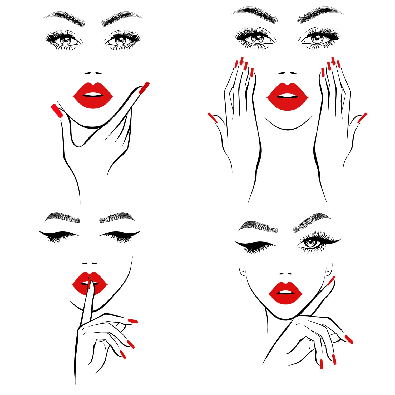 Autocollants muraux lèvres rouges décoration murale amovible décollez collez pour fille