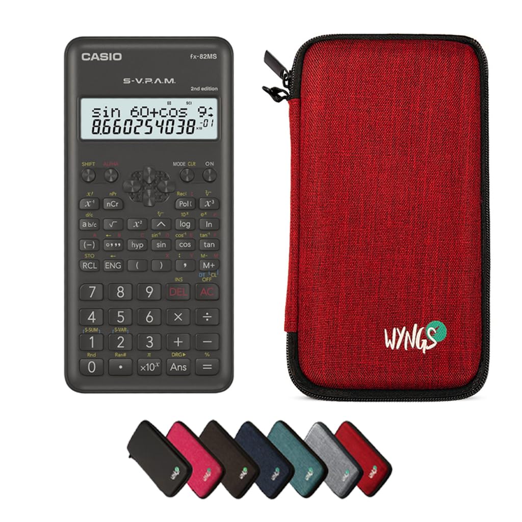 Casio fx-82 MS 2nd edition including a WYNGS protective case in Red - Basic Set, Casio fx-82MS 2nd edition