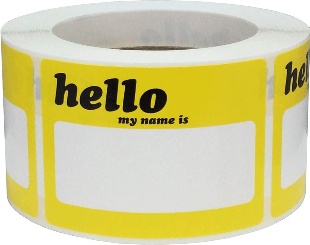 Hello Name Tag Labels Yellow Blank Writing Area, 3.5 x 2.5 Inch Adhesive Badge Stickers, 500 My Name is Tags for Offices Schools Events – Made in the USA