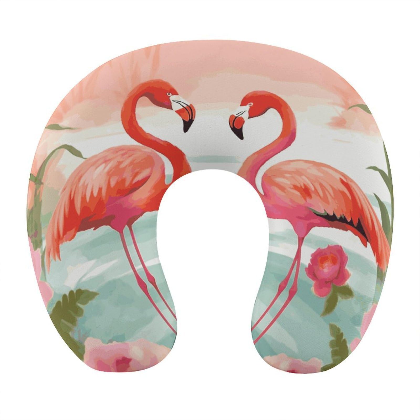 FekiLoot Two Red Flamingos Travel Pillow,U Shaped Office Napping Pillow Support Neck and Head Comfortable Travel Neck Pillow U Shape Sleeping Essentials for Long Haul Flights