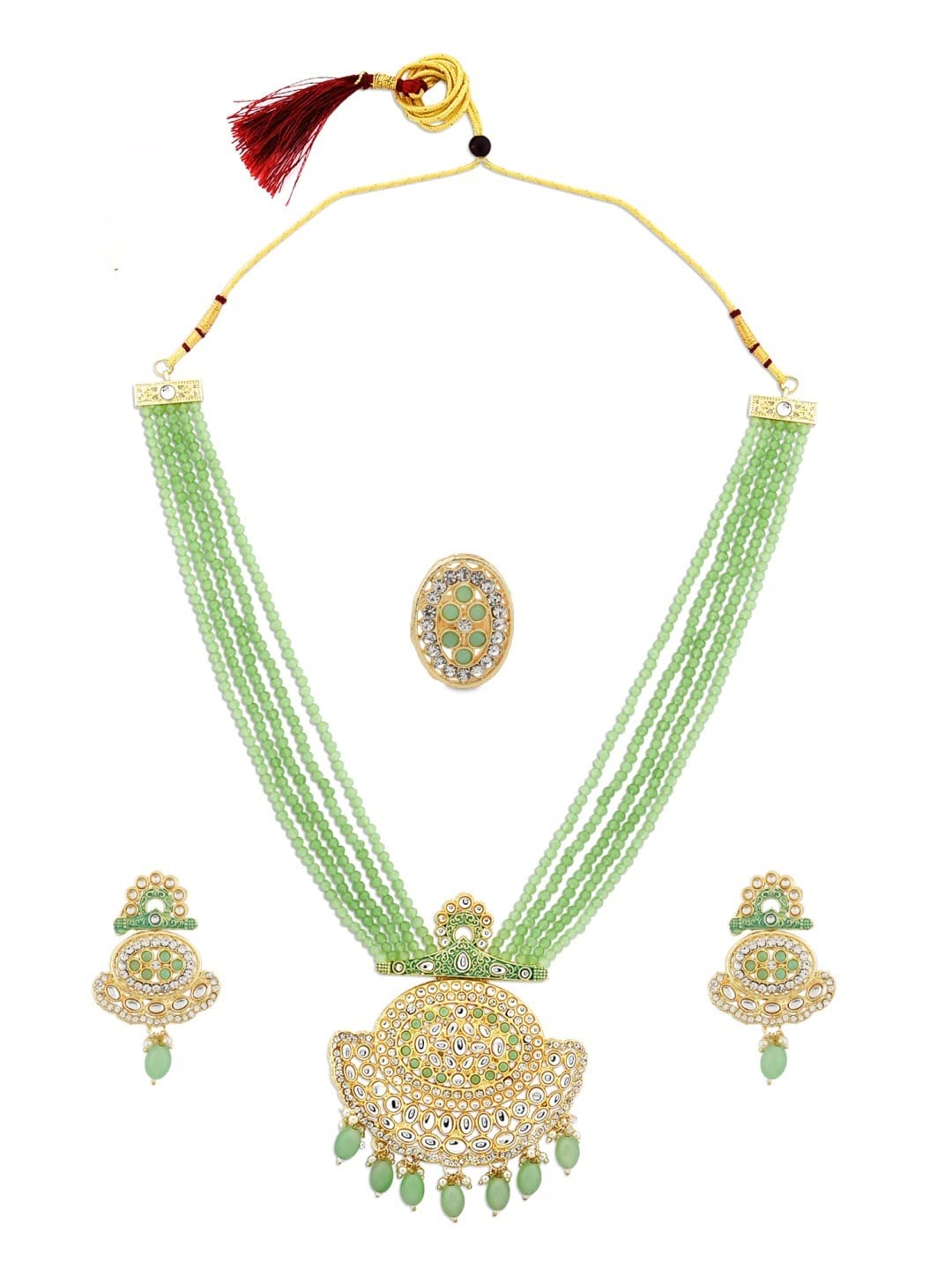 See full amazon price history chart for ZAVERI PEARLS Green Crystals Beaded Multistrand Kundan Necklace Earring & Ring Set For Women-ZPFK12475 ZAVERI PEARLS Green Crystals Beaded Multistrand Kundan Necklace Earring & Ring Set For Women-ZPFK12475 (B09RWZTMFM) Amazon Price History, Amazon Price Tracker