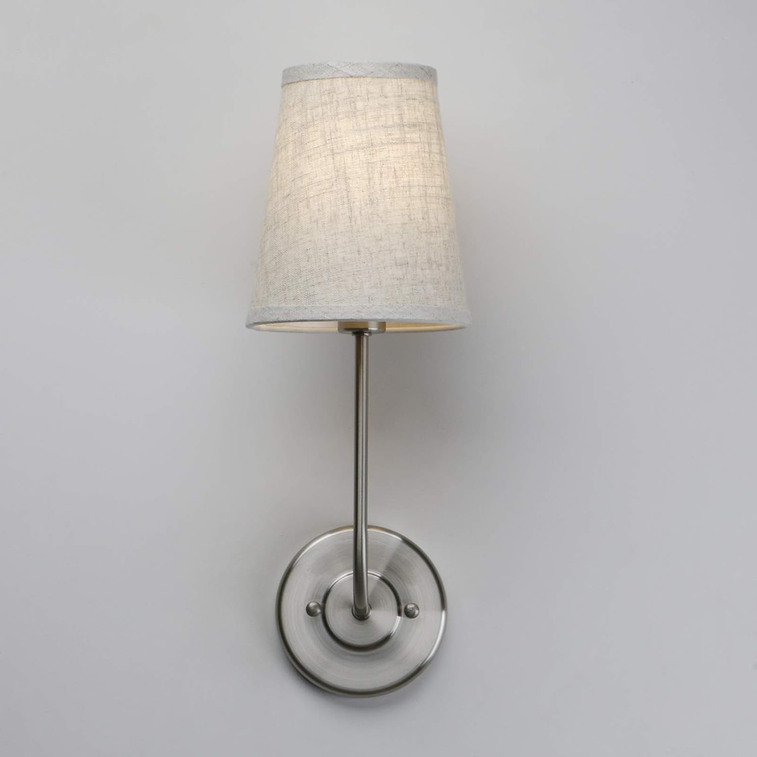 Permo Single Classic Rustic Industrial Wall Sconce Light Fixture with Flared Funnel Linen Fabric Shade Nightstand Lamps for Bedrooms Bedside Reading (Brushed)