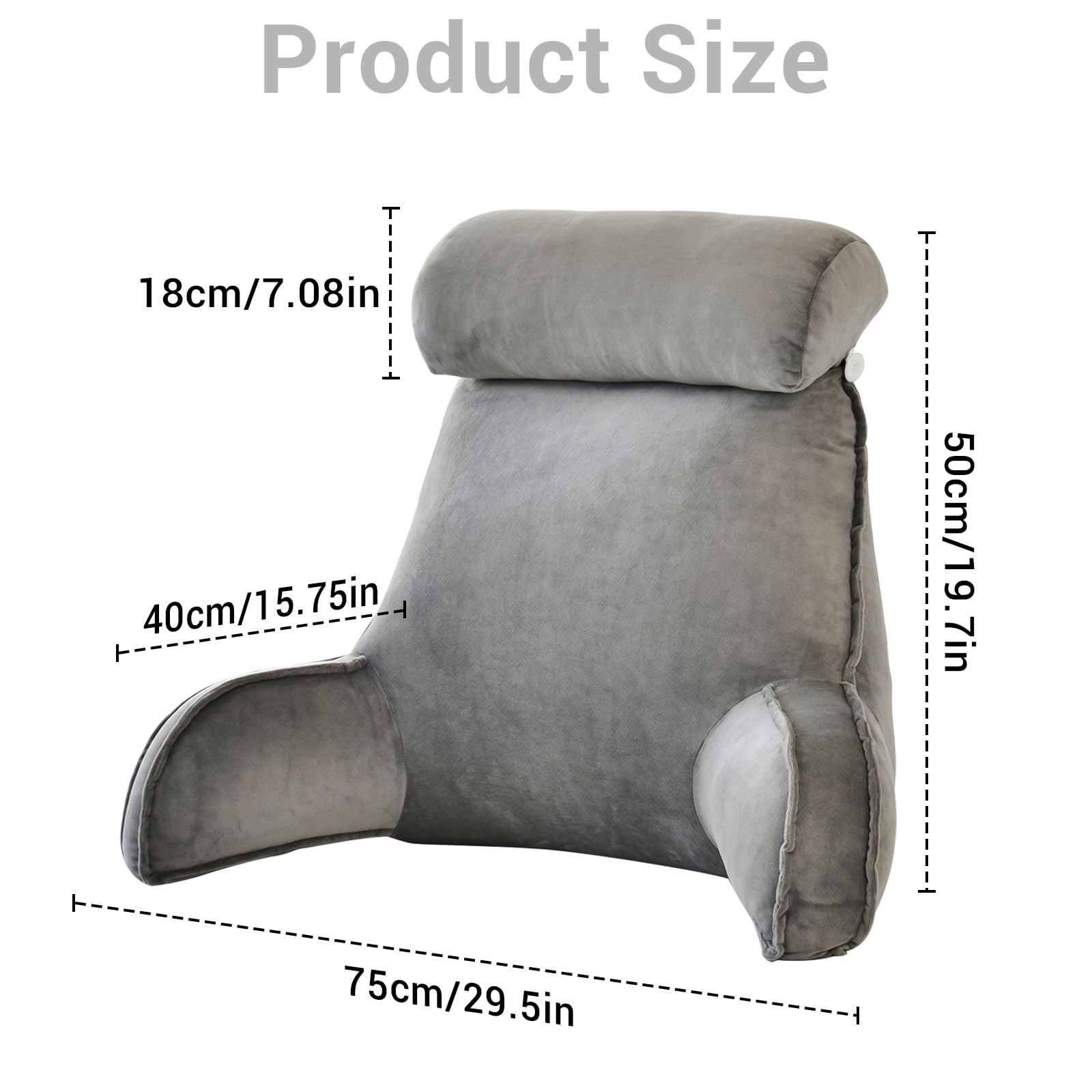 Cojín de lectura para cama y sofá ergonómico con cojín cervical, cojín de respaldo grande con espuma viscoelástica, cojín de apoyo lumbar con bolsillos, cojín de lectura para leer, relajarse